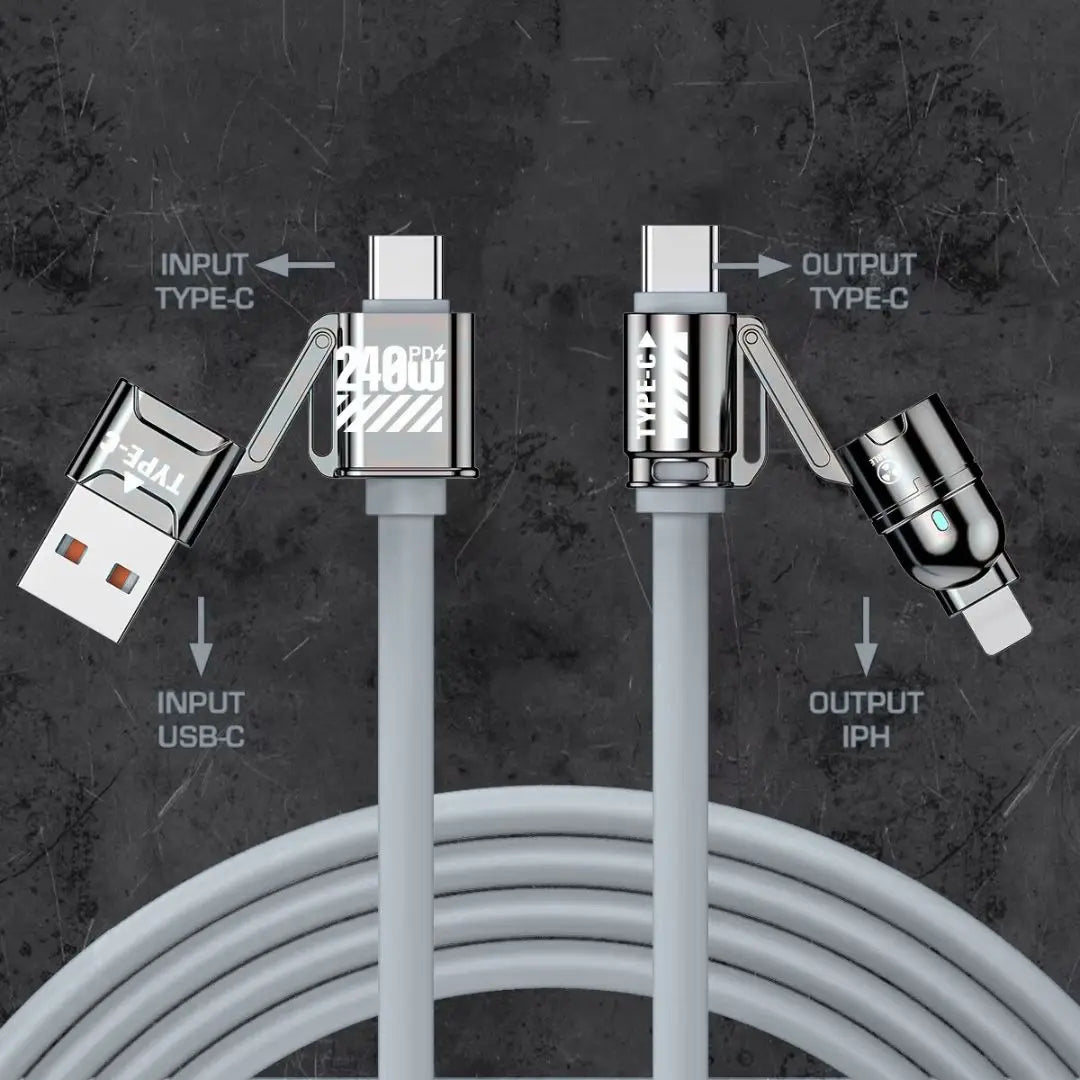 Relanet RelaPower™ 4-i-1 kabel til USB-C, Lightning og USB-A – én samlet opladningsløsning