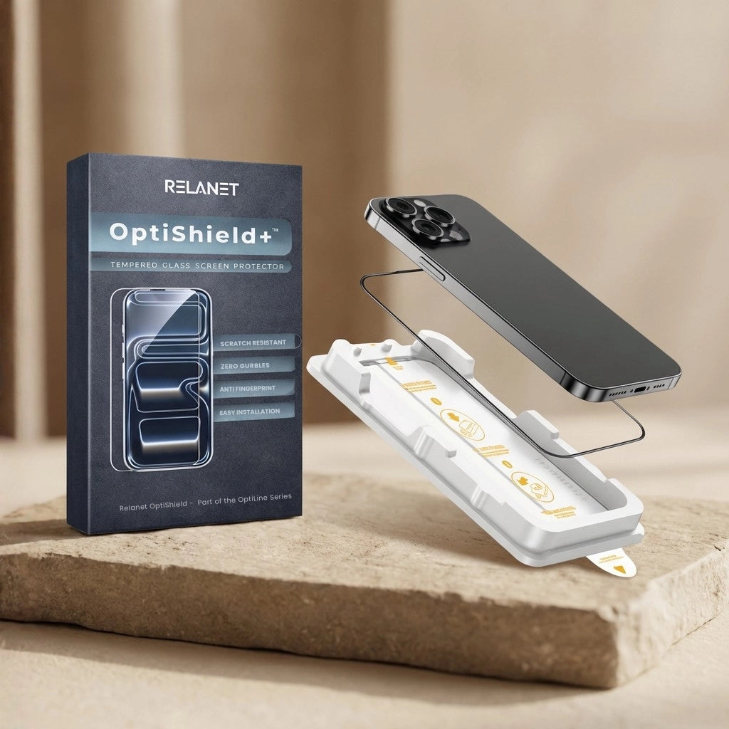 Panserglas iPhone med OptiShield+™ og Auto-Aligner monteringsramme – 9H skærmbeskyttelse