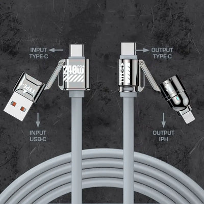Relanet RelaPower™ 4-i-1 kabel til USB-C, Lightning og USB-A – én samlet opladningsløsning