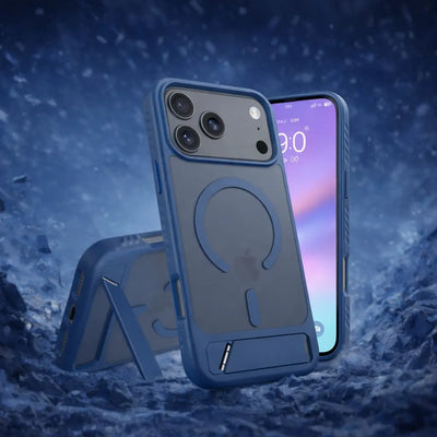 Relanet OptiCase cover med MagSafe- og magnetic-kompatibilitet samt indbygget stand til iPhone og Samsung.